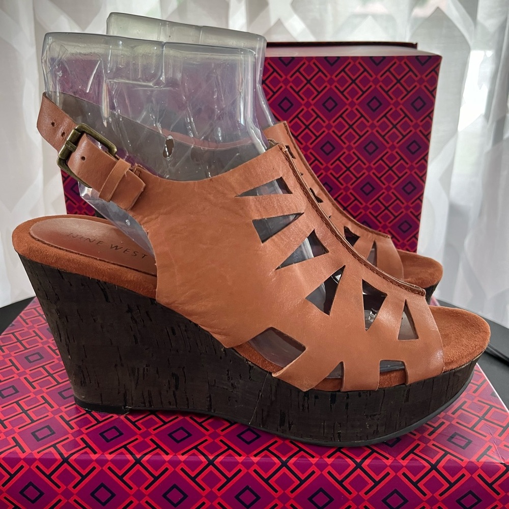Nine West Leather Cork Wedge Sandals